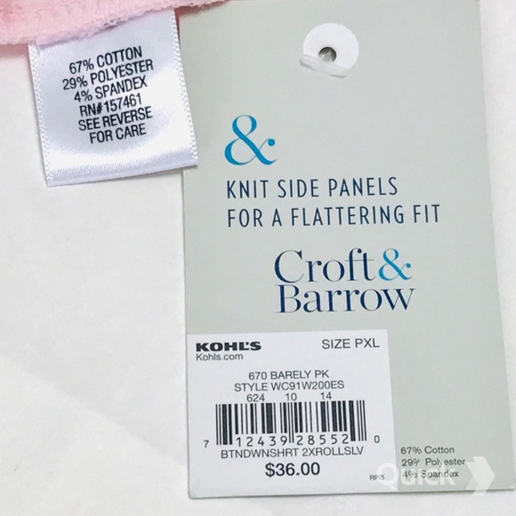 PXL - NWT Croft & Barrow Pink Roll-Tab Shirt - Picture 7 of 9